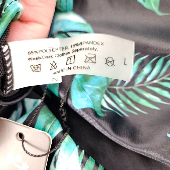 Tempt Me Womens Tropical Leaf High Neck One-Piece Swimsuit Mesh Detail Large - Picture 11 of 12